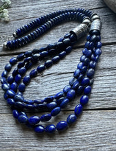 Load image into Gallery viewer, Sterling Silver Multi Strand Lapis W Pearls Bead Necklace. 28 inch