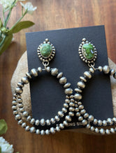 Load image into Gallery viewer, Navajo Sterling Silver Green Sonoran Gold Turquoise Pearl Double Loop Earrings