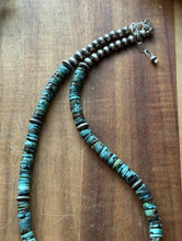 Load image into Gallery viewer, Sterling Silver Graduated Turquoise Heishi Spiny Oyster Bead Necklace 17.5 Inch