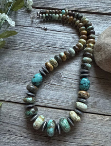 Southwestern 925 Sterling Silver Graduated Turquoise Bead Necklace. 23 inch