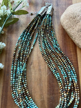 Load image into Gallery viewer, Sterling Silver Multi Strand Blue Green Faceted Turquoise Bead Necklace 20 Inch