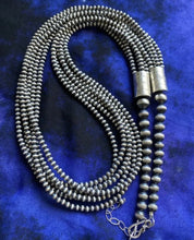 Load image into Gallery viewer, 4mm Multi Strand 925 Sterling Silver Oxidized Pearls Bead Necklace 26 Inch
