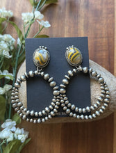 Load image into Gallery viewer, Navajo Sterling Silver Yellow Bumblebee Jasper Pearl Double Loop Earrings Etta