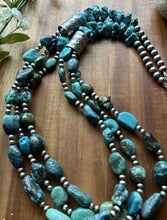 Load image into Gallery viewer, Sterling Silver Multi Strand Turquoise Nuggets Bead Necklace. 28 inch. Gift