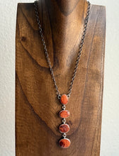 Load image into Gallery viewer, Navajo Sterling Silver Orange Spiny Oyster Lariat Chain Necklace C Shorty
