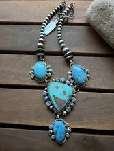Load image into Gallery viewer, Navajo Sterling Silver Turquoise Lariat Pearls Chain Bead Necklace K Yazzie