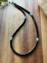Load image into Gallery viewer, Sterling Silver Black Onyx Turquoise Bead Necklace. 18 Inch Gift