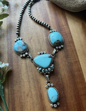 Load image into Gallery viewer, Navajo Sterling Silver Blue Turquoise Lariat Pearls Bead Chain Necklace RY