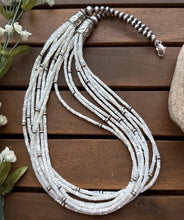 Load image into Gallery viewer, Sterling Silver Multi Strand MOP Mother Of Pearl Bead Necklace 26 inch