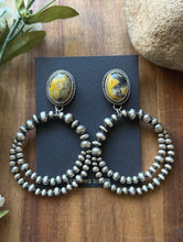 Load image into Gallery viewer, Navajo Sterling Silver Yellow Bumblebee Jasper Pearl Double Loop Earrings Etta