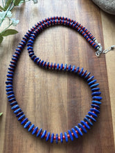 Load image into Gallery viewer, Sterling Silver Graduated Blue Lapis Red Coral Bead Necklace. 26 inch. Gift