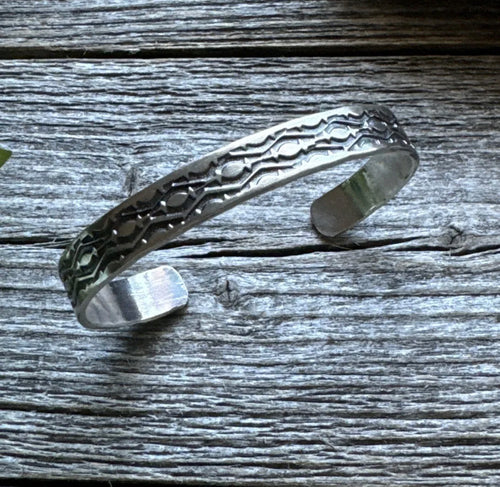 Sunshine Reeves 925 Sterling Silver Stacker Stamped Cuff Bracelet. Navajo