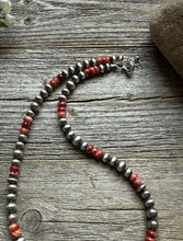 Load image into Gallery viewer, Red Spiny Oyster Multi Graduated Sterling Silver Pearls Bead Necklace 18 inch