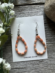 Southwestern 925 Sterling Silver Pink Coral Pearls Bead Earrings. 2 Inch