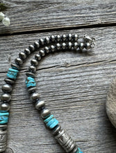 Load image into Gallery viewer, Sterling Silver Blue Turquoise W Pearls Bead Necklace. 22 inch