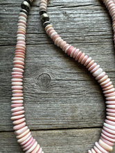 Load image into Gallery viewer, Long Southwestern Sterling Silver Graduated Pink Conch Bead Necklace. 30 Inch