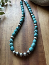 Load image into Gallery viewer, Sterling Silver Blue Turquoise W Pearls Bead Necklace. 18 inch