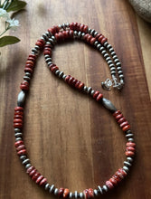 Load image into Gallery viewer, Sterling Silver Orange Red Spiny Oyster Multi Bead Pearls Necklace 24 inch Gift