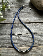 Load image into Gallery viewer, Southwestern 925 Sterling Silver Lapis Pearls Bead Necklace 18 Inch