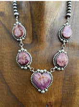 Load image into Gallery viewer, Navajo Sterling Silver  Purple Spiny Oyster Lariat Pearls Bead Heart Necklace RY