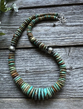 Load image into Gallery viewer, Sterling Silver Graduated Green Turquoise Bead Necklace. 18 inch