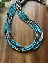 Load image into Gallery viewer, Sterling Silver Multi Strand Blue Turquoise 4mm Pearls Bead Necklace 24 inch