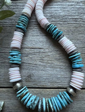 Load image into Gallery viewer, Sterling Silver Graduated Pink Conch Turquoise Bead Necklace 20 Inch