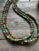 Load image into Gallery viewer, Sterling Silver Multi Strand Blue Green Turquoise Coral Bead Necklace 22 inch