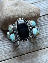 Load image into Gallery viewer, Navajo Native Sterling Silver Black Onyx Royston Turquoise Cuff Bracelet RY