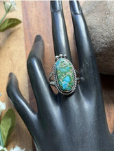 Load image into Gallery viewer, Native American Sterling Silver Sonoran Gold Turquoise Ring. Size 9 Adjustable E