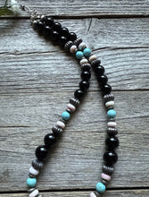 Load image into Gallery viewer, Sterling Silver Black Onyx Multi Stone Turquoise Pink Bead Necklace 18 Inch