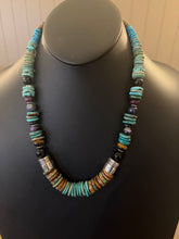 Load image into Gallery viewer, Sterling silver blue green turquoise graduated necklace 22 inch