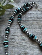 Load image into Gallery viewer, Sterling Silver Onyx Turquoise W Pearls Kokopelli Bead Necklace 18 Inch