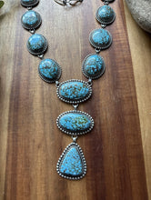 Load image into Gallery viewer, Spiderweb Kingman Turquoise Sterling Silver Navajo Chain Lariat Bead Necklace E