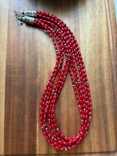 Load image into Gallery viewer, Sterling silver red coral necklace 24 inch