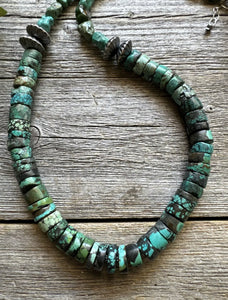 Southwestern 925 Sterling Silver Turquoise Heishi Bead Necklace 24 inch