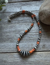 Load image into Gallery viewer, Sterling Silver Multi Bead Orange Spiny Oyster W Pearls Bead Necklace 18 inch