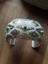 Load image into Gallery viewer, Navajo Native American Sterling Silver Turquoise Cuff Bracelet T