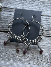 Load image into Gallery viewer, Sterling Silver Bow Purple Spiny Oyster Pearls Hoop Bead Earrings 3.5 Inch