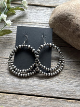 Load image into Gallery viewer, Southwestern Sterling Silver Pearls Double Loop Earrings 2.5 Inch