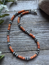 Load image into Gallery viewer, Southwestern Sterling Silver Orange Spiny Oyster Pearls Bead Necklace 18 inch