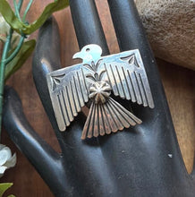 Load image into Gallery viewer, Navajo Sterling Silver Thunderbird Stamped Adjustable Ring Sunshine Reeves