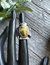 Load image into Gallery viewer, Sunshine Reeves Sterling Silver Bumblebee Jasper Thunderbird Stamped Ring Size 9
