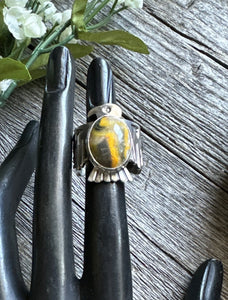 Sunshine Reeves Sterling Silver Bumblebee Jasper Thunderbird Stamped Ring Size 9