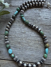 Load image into Gallery viewer, Sterling Silver Blue Green Turquoise W Pearls Round Bead Necklace 18 inch Gift