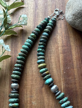 Load image into Gallery viewer, Sterling Silver Graduated Green Turquoise Rondelle Bead Necklace. 18 inch