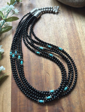 Load image into Gallery viewer, Sterling Silver Multi Strand Black Onyx Turquoise Bead Necklace. 22 Inch