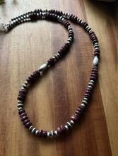 Load image into Gallery viewer, Sterling Silver Purple Spiny Oyster W Multi Bead Pearls Necklace. 24 inch. Gift