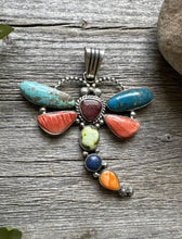 Load image into Gallery viewer, Navajo Sterling Silver Multi Stone Turquoise Dragonfly Pendant Charles Johnson