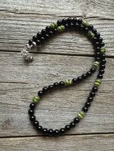 Load image into Gallery viewer, Sterling Silver Black Onyx Green Turquoise Bead Necklace. 18 Inch Gift